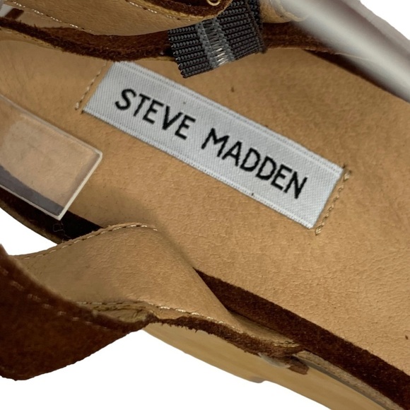 Steve Madden Suede & Wooden Platform Clog Sandals Brass Rivets Adjustable Strap - Picture 12 of 12